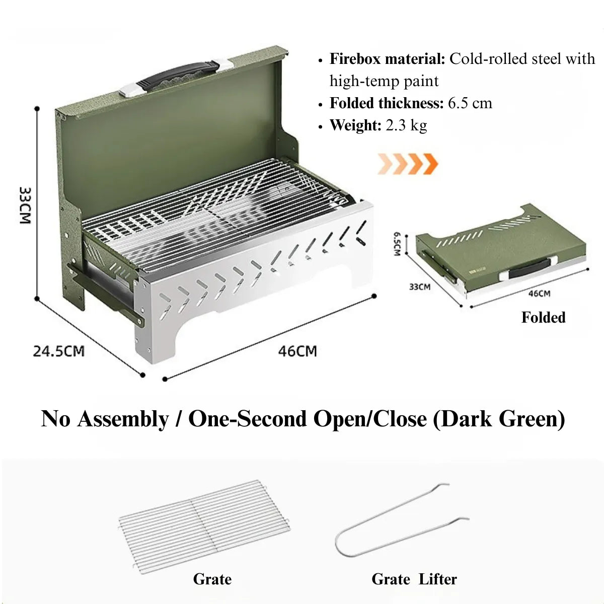 1s Foldable Camping Charcoal BBQ Grill With Windscreen