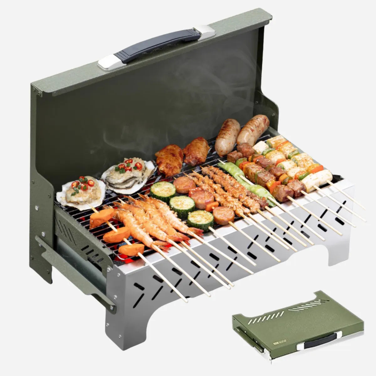 1s Foldable Camping Charcoal BBQ Grill With Windscreen