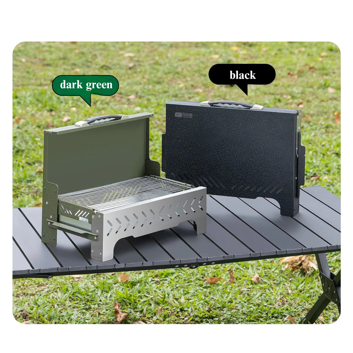1s Foldable Camping Charcoal BBQ Grill With Windscreen