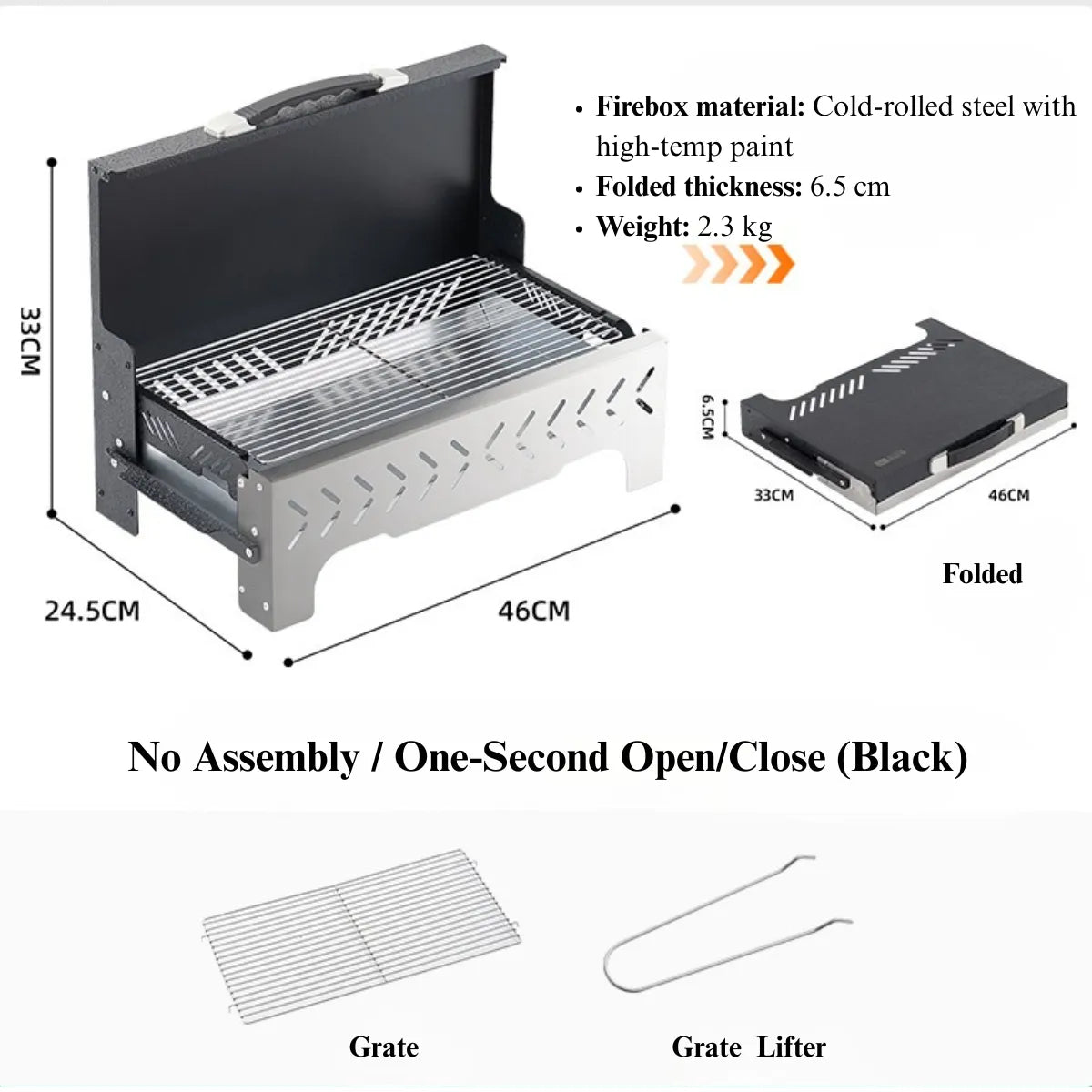 1s Foldable Camping Charcoal BBQ Grill With Windscreen