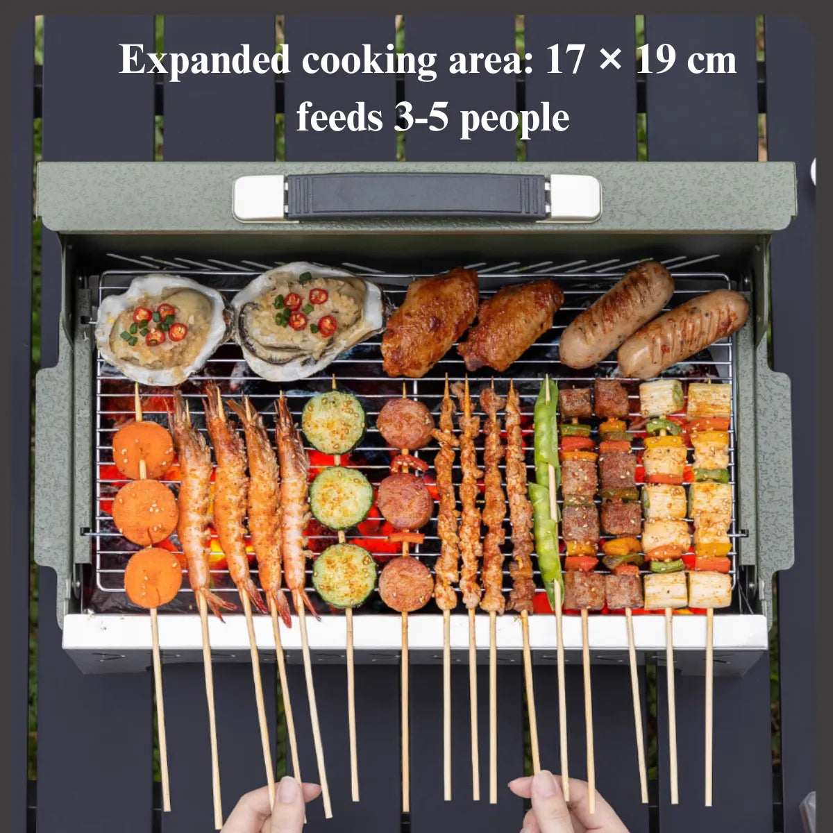 1s Foldable Camping Charcoal BBQ Grill With Windscreen