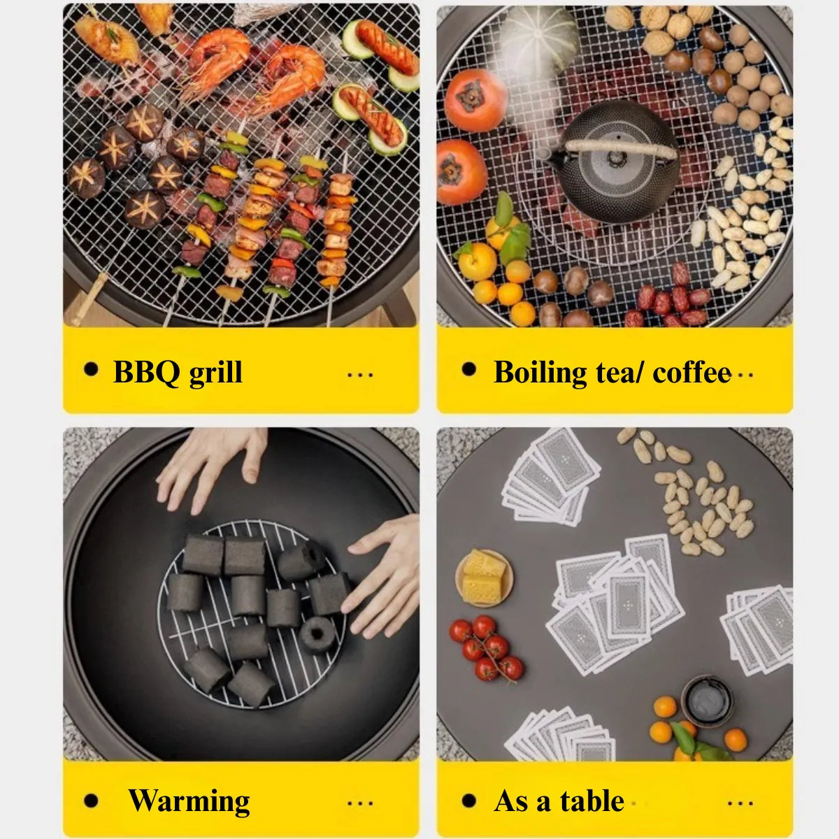 3-in-1 Foldable Charcoal Fire Pit Grill Table