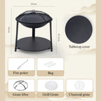 3-in-1 Foldable Charcoal Fire Pit Grill Table