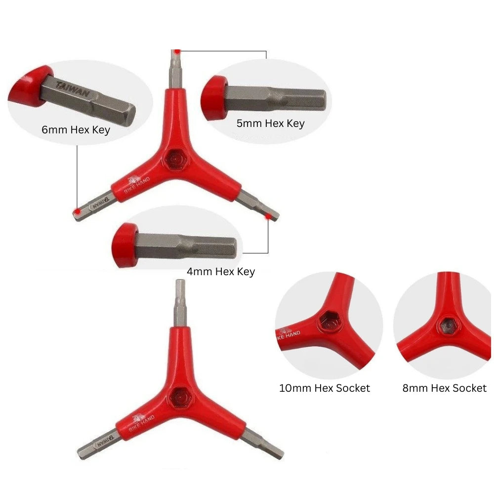 BIKE HAND 3-Way Hex & Socket Combo Wrench