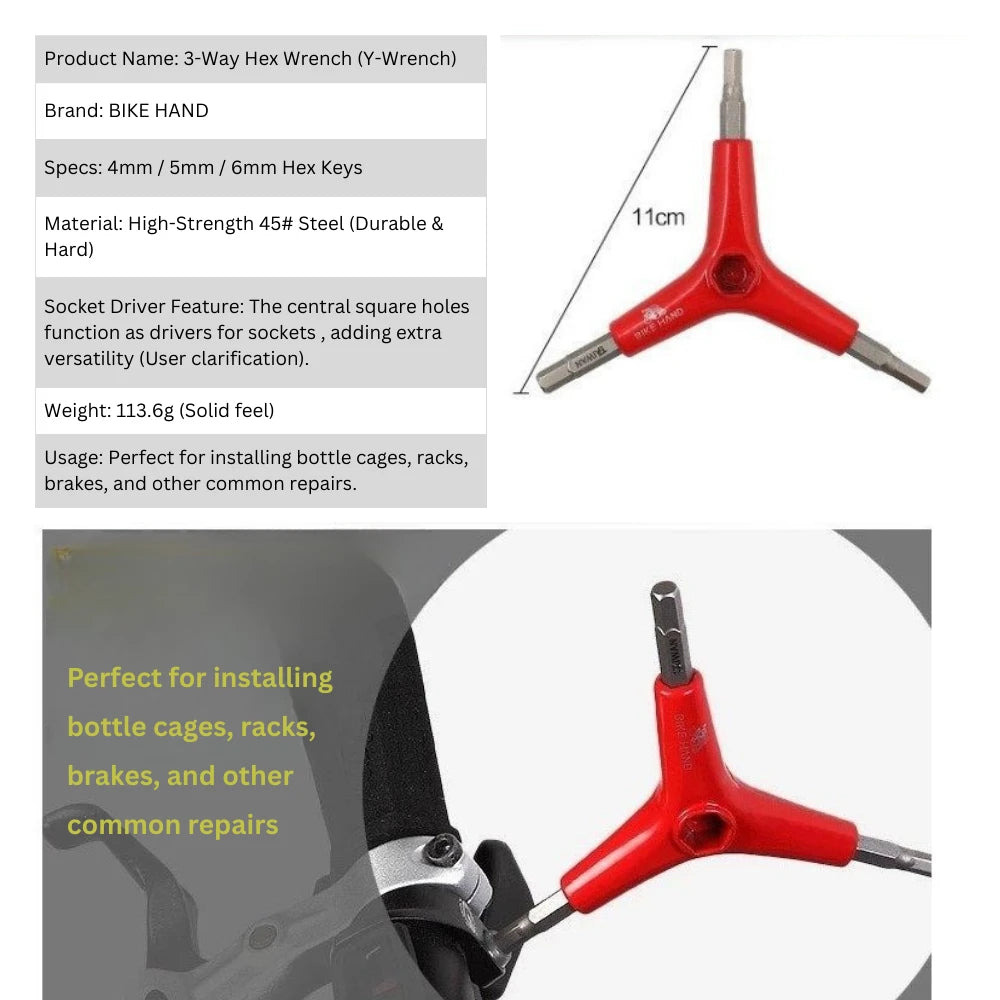 BIKE HAND 3-Way Hex & Socket Combo Wrench