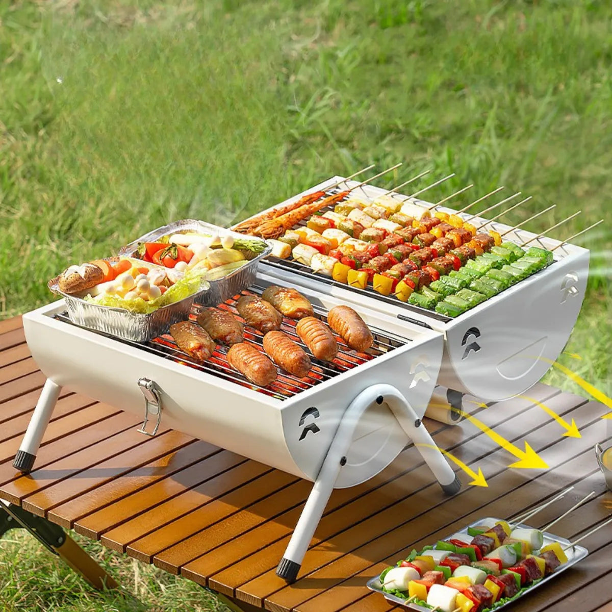 Portable Charcoal BBQ Drum Grill - Dual Side