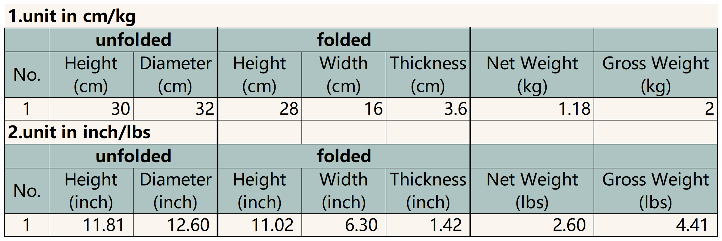 Size chart for Eco Paper Folding Stool - Black / White