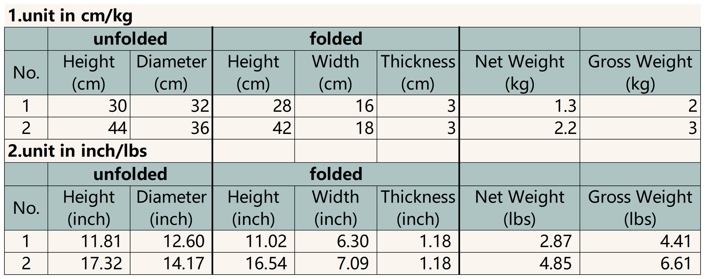 Size chart for Eco Paper Folding Stool - Polka Dot