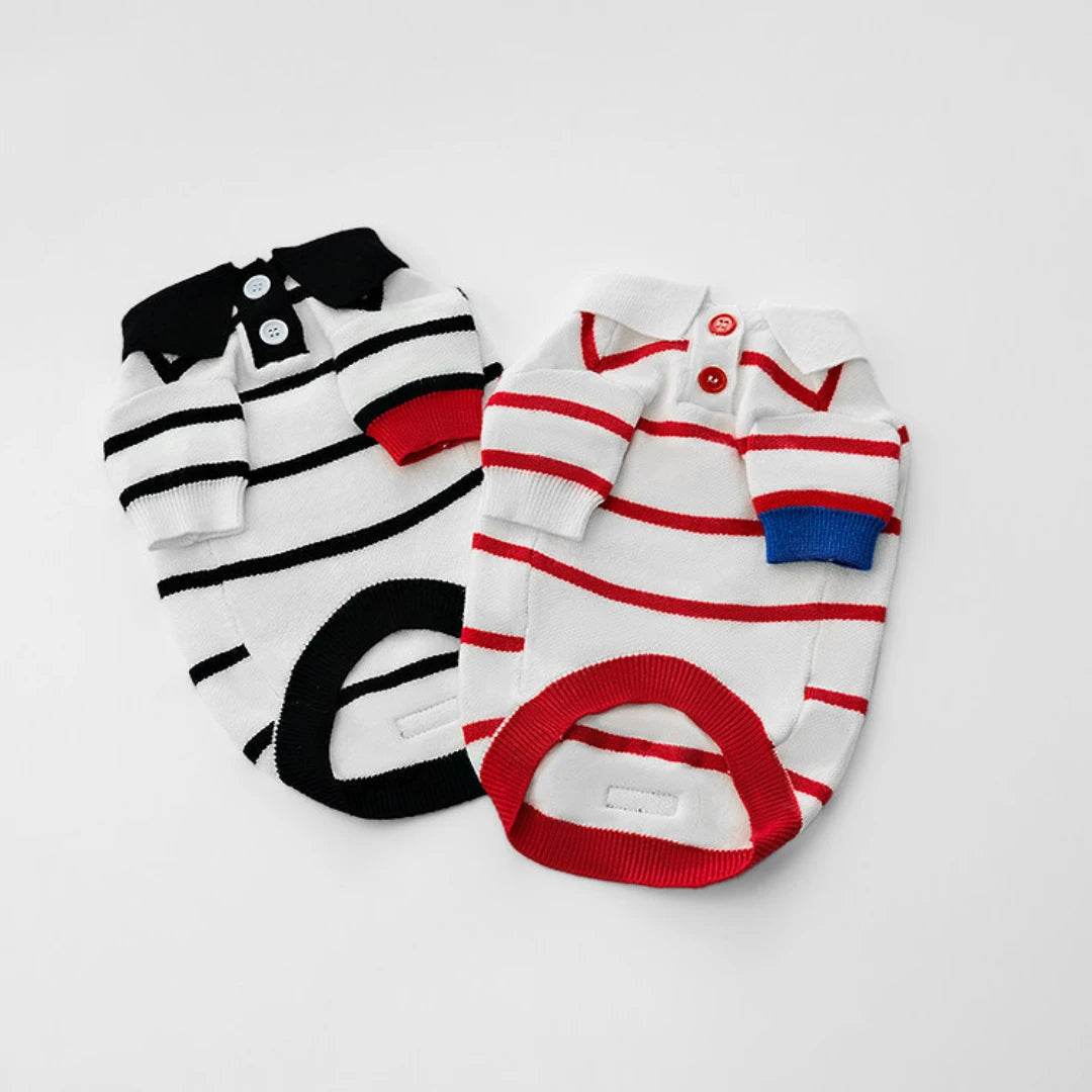 Preppy Stripe Dog Polo Sweater